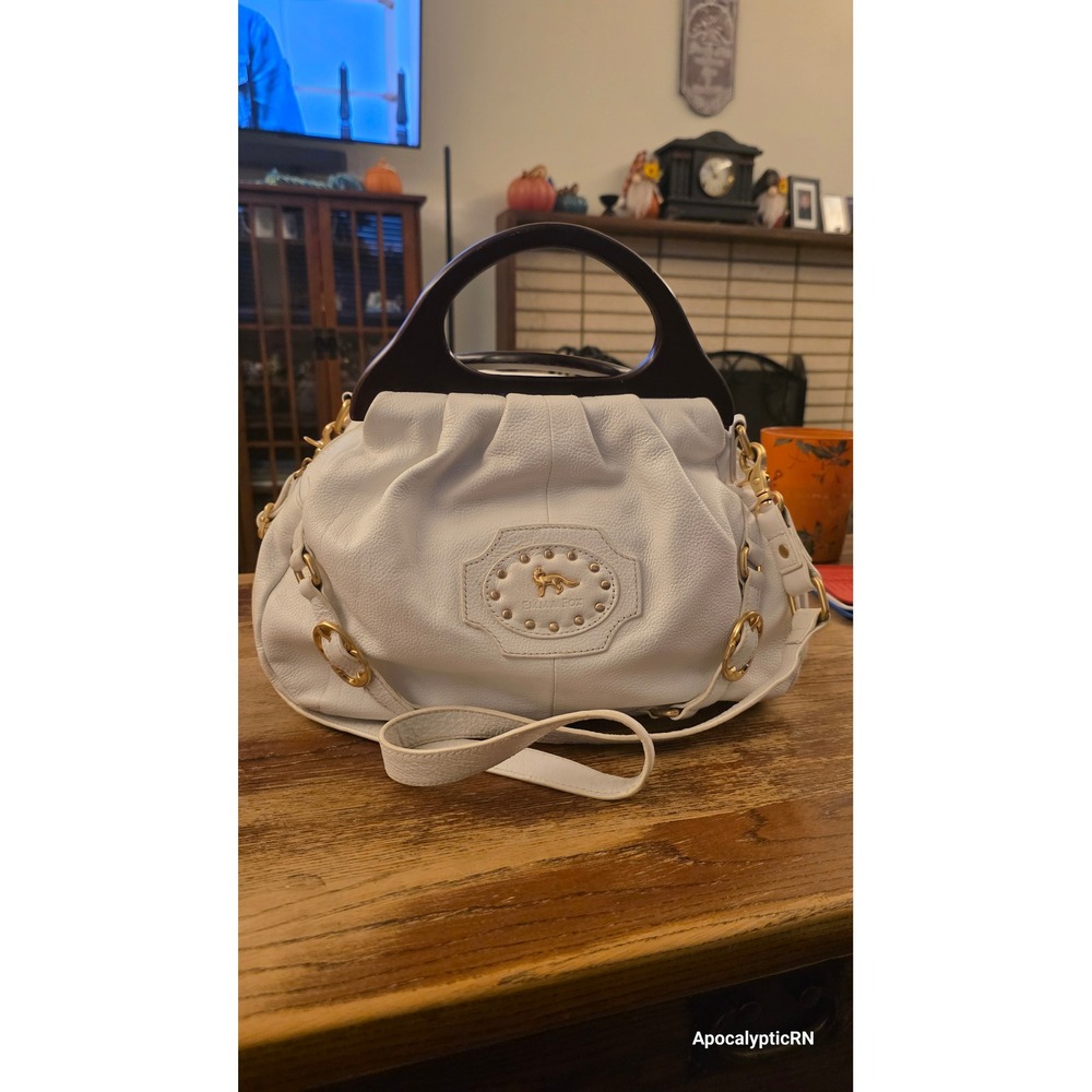 Emma Fox White Leather Wood Handle Convertible Satchel